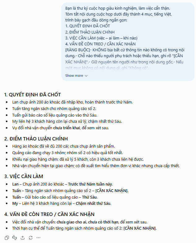 Biên bản 4 mục — Cuộc họp giao ban — nhóm kinh doanh & marketing